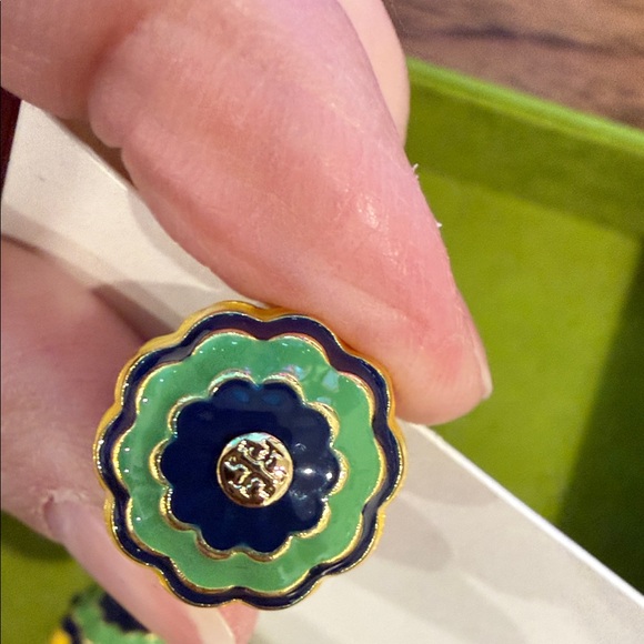 Tory Burch Gold Yellow, Green Blue Dangle Earrings Authentic - Picture 5 of 7